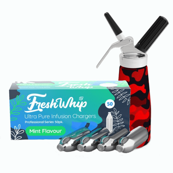 Starter Packs - FreshWhip Cream Chargers + 0.5L RED Camo Print Dispenser